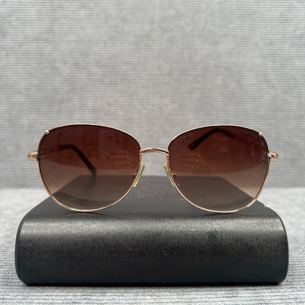 Tommy Hilfiger Rose Gold Aviator Y2K Sunglasses Brown Gradient Lens OL416 57-14